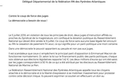 Communiqué de M. Verrière François Délégué Départemental de la fédération RN des Pyrénées-Atlantiques